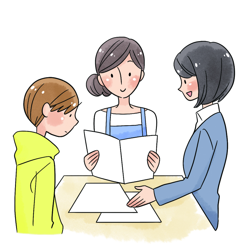 カウンセラーと家族が対話するイラスト