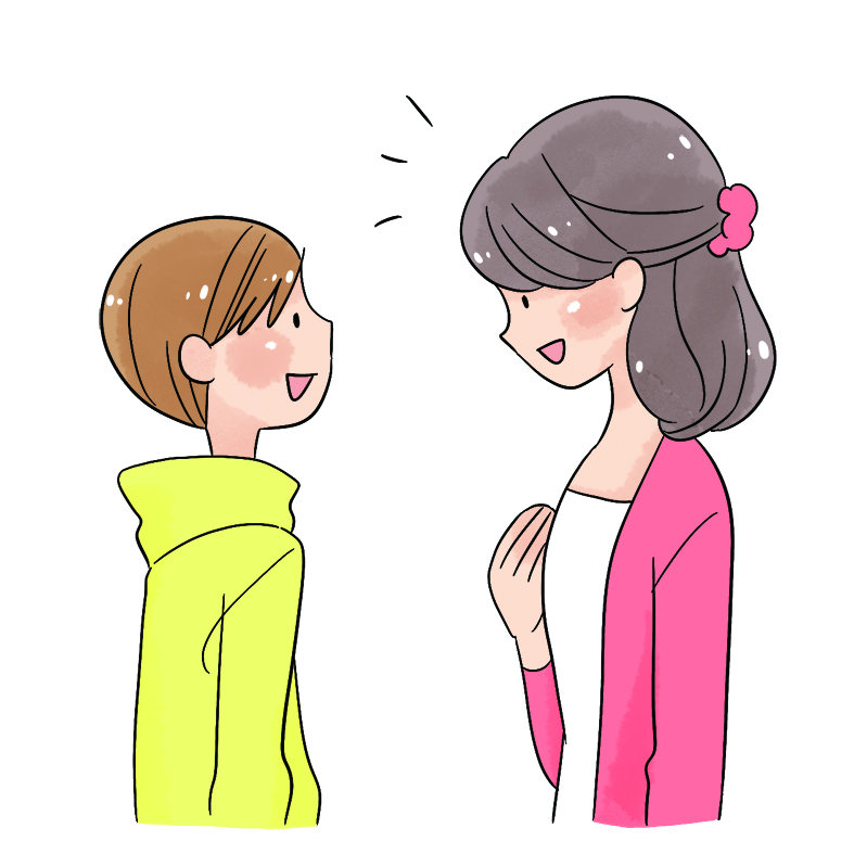 親子が笑顔で話すイラスト